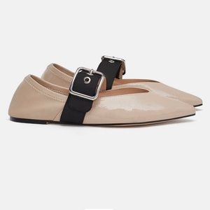 Zara peach Nude ballet flats with black strap
